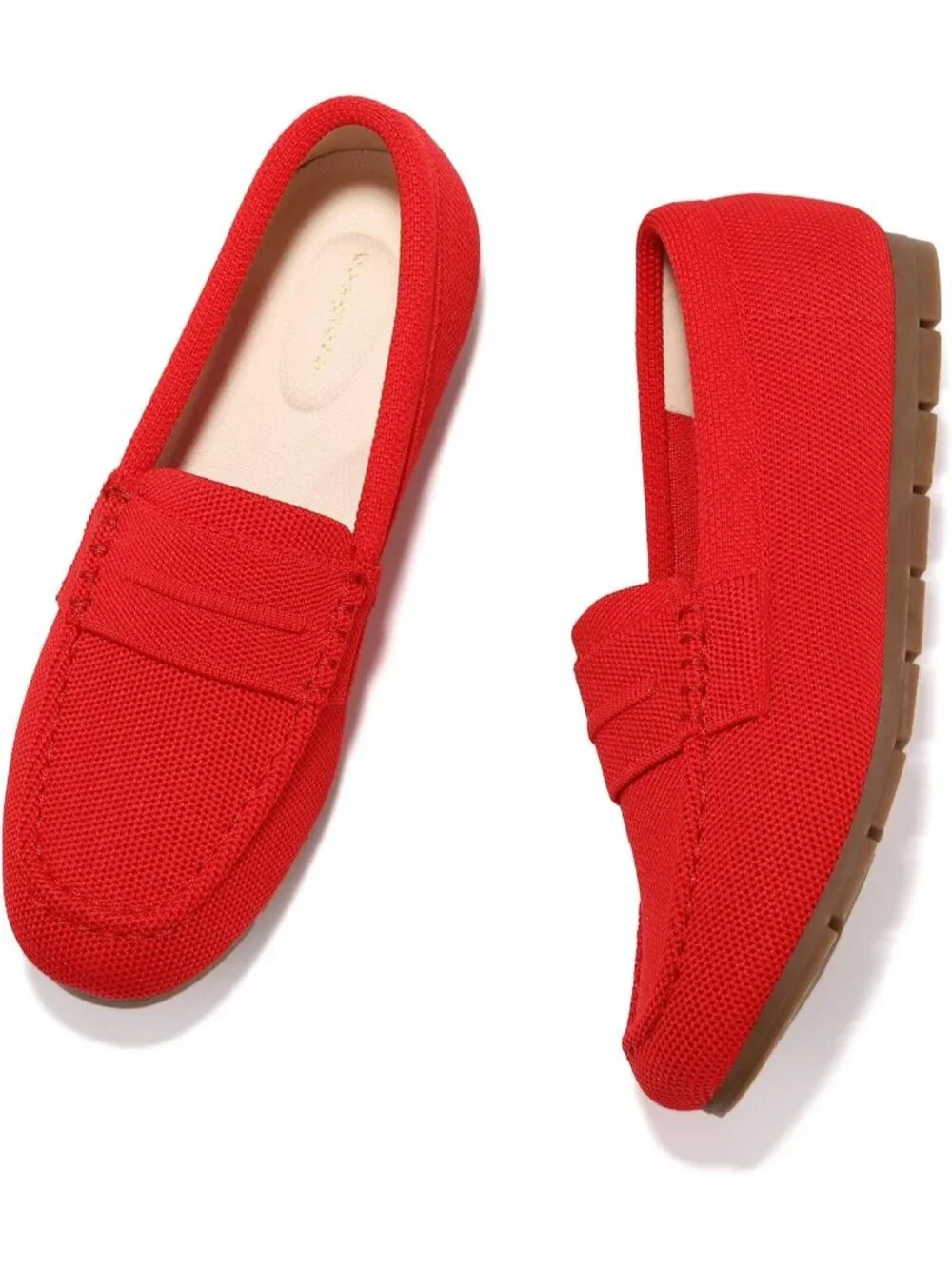 Women's Red Mesh Comfortable Slip on Dressy Casual Walking Loafer Flat Shoes